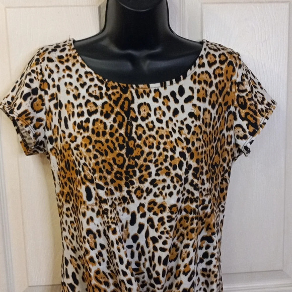 NY Collection Women's SS Cheetah Print Twist Blouse Sz S - Picture 2 of 9